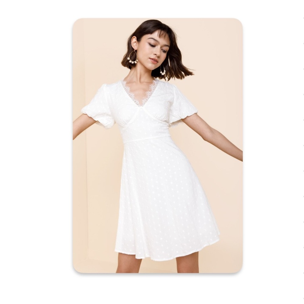 Francesca's Collections Mi Ami Rose Clip Dot white puff sleeve Mini Dress Medium